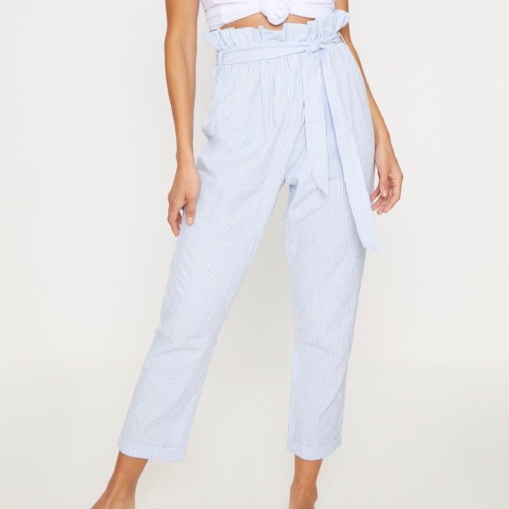 Pinstripe Tie Waist Stripe Cigarette Trouser